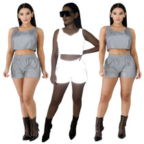 Fashion Sexy Nightclub Reflective Shorts Two-Piece Set Fashion Sexy Nightclub Reflective Shorts Two-Piece Set
