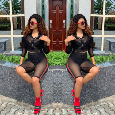 Fashion sexy mesh two-piece nightclub suit