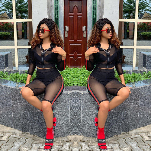 Fashion sexy mesh two-piece nightclub suit