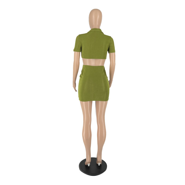 Solid Color Button Short Sleeve Dress Open Back Sexy Slim Nightclub Dress
