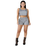 Fashion Sexy Nightclub Reflective Shorts Two-Piece Set