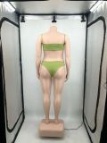 Sexy Elastic Swimsuit Sunscreen Solid Color Two Piece Set