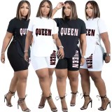 Casual side slit eyelet strap letter print two-piece set