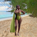Sexy Elastic Swimsuit Sunscreen Solid Color Two Piece Set