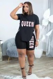 Casual side slit eyelet strap letter print two-piece set