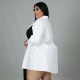 Solid Color Patchwork Tie Oversized Loose Shirt Dress