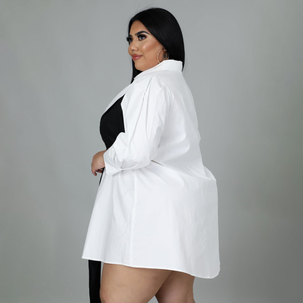 Solid Color Patchwork Tie Oversized Loose Shirt Dress