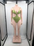 Sexy Elastic Swimsuit Sunscreen Solid Color Two Piece Set