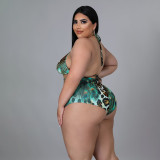 Beach Sexy Feature Print Swimsuit Mesh Three-piece Set
