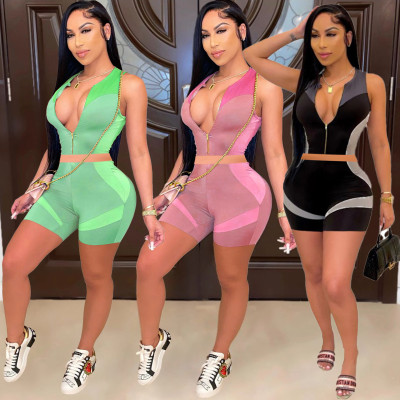 Fashion Slim Zip Print Sleeveless Two Piece