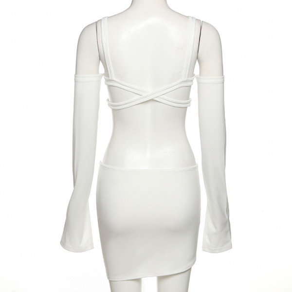 Sexy Hollow Open Back Slim Top Irregular Hips Package Short Skirt Suit