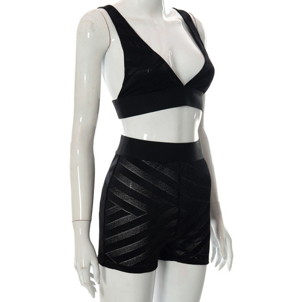 Solid Color Sling Backless Casual High Waist Shorts Suit