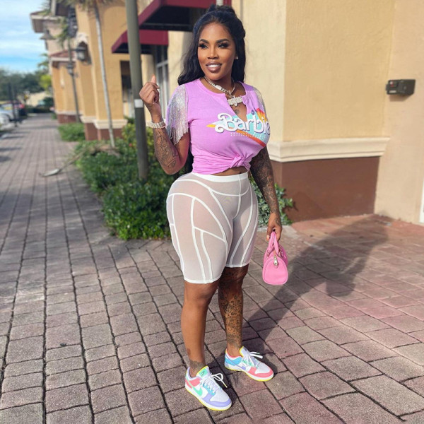 Sexy Mesh Hollow Perspective Street Shoot High Waist Pack Hip Tight Casual Pants
