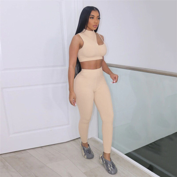 Cutout Slim Fit Sleeveless Vest High Waist Pack Hip Pants Set
