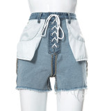 Reverse Lace Up Casual Pocket Denim Shorts