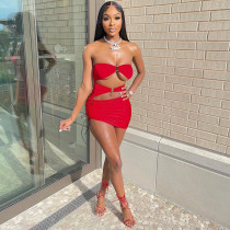 Irregular drawstring off-shoulder sexy tight tube top dress