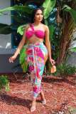 Sexy High Waist Patchwork Print Two Piece Dress Suit