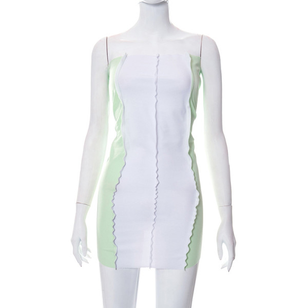 women's sleeveless contrasting slim fit hip tube top dress