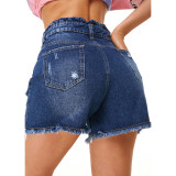 Fashion Versatile Slim Fit Washed Ripped Denim Stretch Shorts