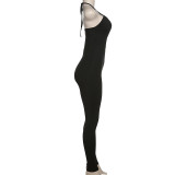 Women's Sexy Low Cut Halter Neck Tight High Waist Hip Raise Hollow Sports Jumpsuit