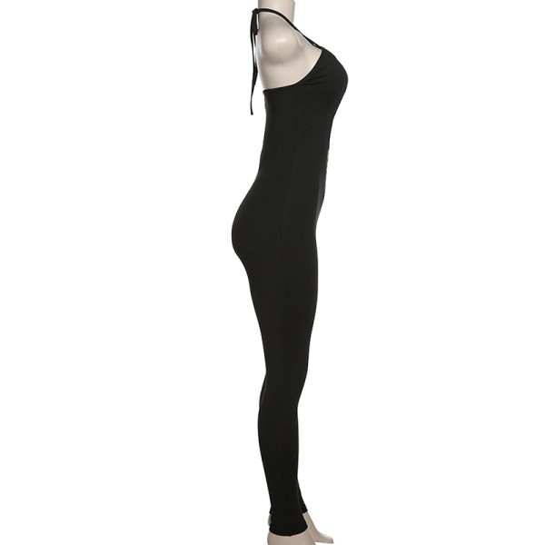 Women's Sexy Low Cut Halter Neck Tight High Waist Hip Raise Hollow Sports Jumpsuit