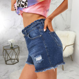 Fashion Versatile Slim Fit Washed Ripped Denim Stretch Shorts