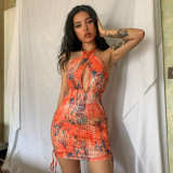 Digital Print Sexy Backless Sleeveless Slim Fit Hip Dress