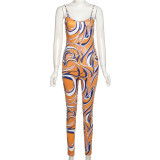 Women's Fashion Printed Backless Sling High Waist Bodysuit