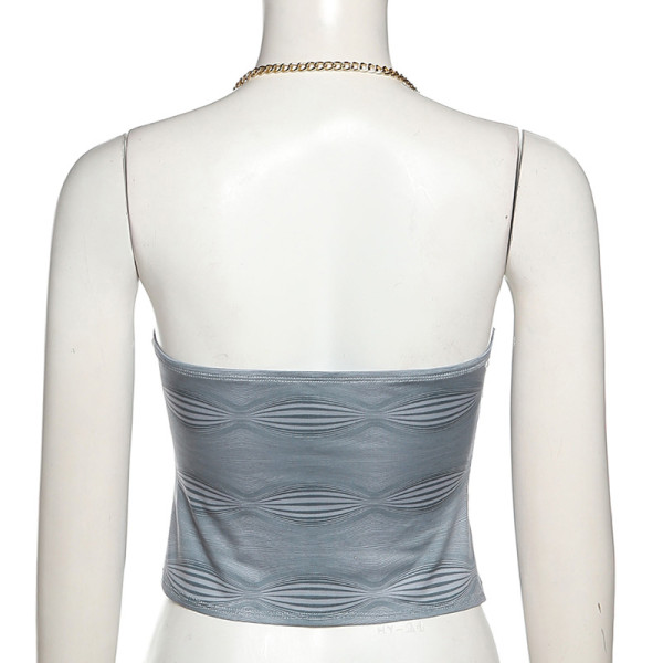 Fashion Print Tube Top Metal Halter Low Neck Open Back Cropped Tank Top