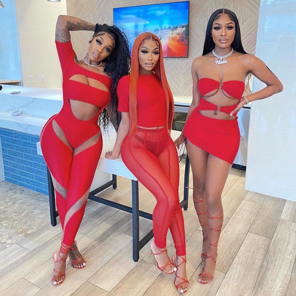 One-shoulder short-sleeve leak navel skinny trousers jumpsuit