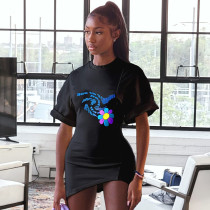 Women's Fashion Printed Waist Slim Bag Hip Short Dress