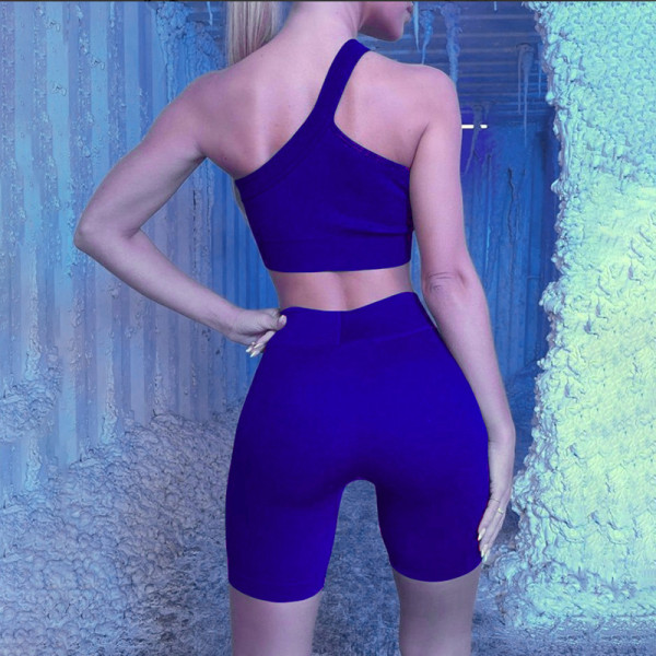 Fashion sloping shoulder slim sleeveless vest high waist bag hip shorts suit women