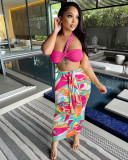 Sexy High Waist Patchwork Print Two Piece Dress Suit