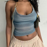 Fashion Print Tube Top Metal Halter Low Neck Open Back Cropped Tank Top