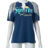 Printed Hip Hop Street Slit Fringe Short Sleeve T-Shirt