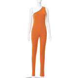 Sexy irregular one-shoulder letter body bodysuit