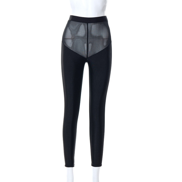 Solid Color Sexy Perspective High Waist Hollow Mesh Trousers