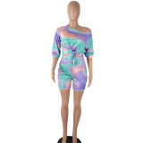 Women's Fashion Style Commuter Gradient Print Short Sleeve Pants