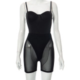 Sexy Sling Bodysuit High Waist Hollow Mesh Short Suit Women