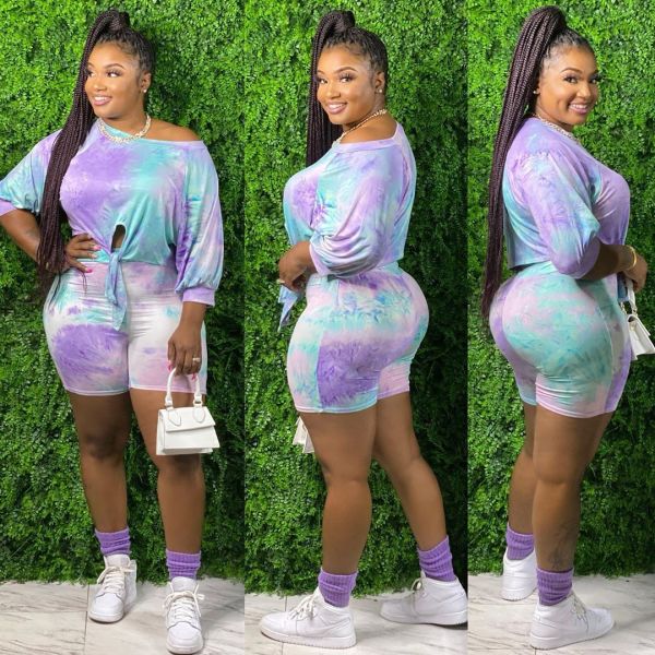 Women's Fashion Style Commuter Gradient Print Short Sleeve Pants