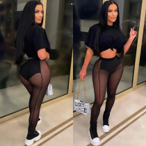 Sexy Mesh Panel Cutout High Waist Skinny Hip Lift Pants Set Sexy Mesh Panel Cutout High Waist Skinny Hip Lift Pants Set