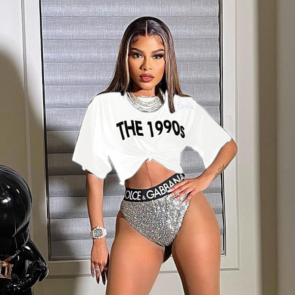Loose Letter Print Athleisure Cropped Top