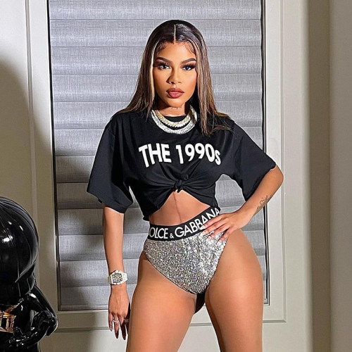 Loose Letter Print Athleisure Cropped Top