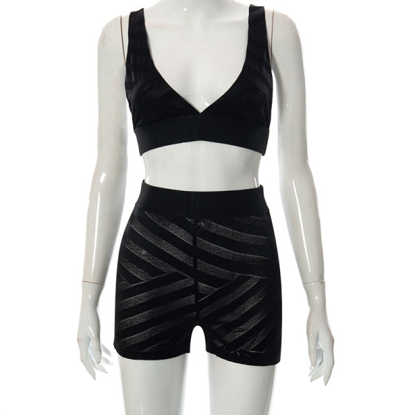 Solid Color Sling Backless Casual High Waist Shorts Suit