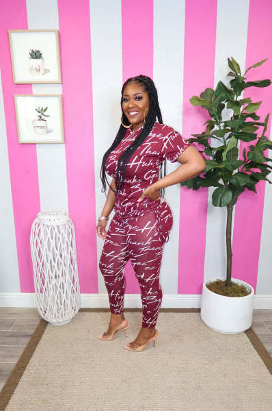 Two-piece printed short-sleeve side-tie trousers