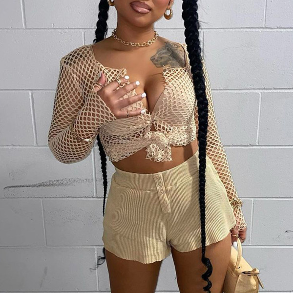 Sexy Hollow Bandage Perspective Fishnet T-Shirt Top Trendy Women