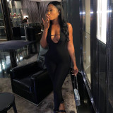 Women's Sexy Low Cut Halter Neck Tight High Waist Hip Raise Hollow Sports Jumpsuit