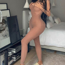 Sexy silky tight-fitting hollow see-through mesh jumpsuit women