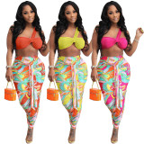 Sexy High Waist Patchwork Print Two Piece Dress Suit