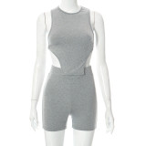 Sexy Sleeveless Lace Up Tank Top Casual Sports Shorts Set